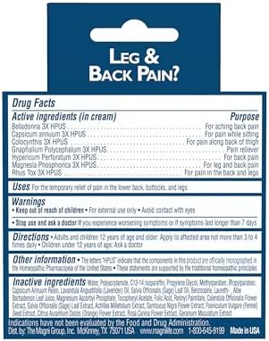 MagniLife Leg & Back Pain Relief Cream (4 oz), Topical Support for Leg Pain & Lower Back Discomfort, Fast Absorbing, No Residue, Mild Scent, Massage-in Formula