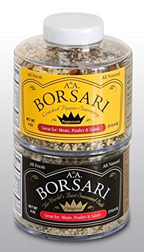 Borsari Seasoned Salt Combo - Multi-Use All Purpose Original and Orange Ginger Seasonings - Gourmet Sea Salt Blends With Herbs and Spices - Set of 2, 4 oz Shaker Bottles