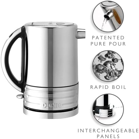 Dualit Design Series Kettle - 50.7 fl.oz - Stainless Steel Kettle with Black Trim - Rapid Boil and Patented Pure Pour Non-Drip Spout - Measuring