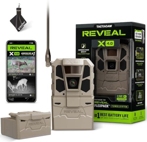 TACTACAM Reveal X 4.0 Cellular Trail Camera + Reveal FlexPack R5 Battery | Night Vision, Waterproof, 4K Photo, 1080p Video, Built-In GPS