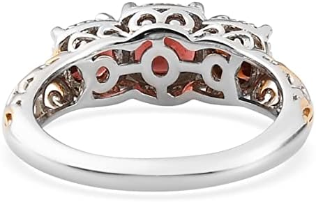 3 Stone Garnet Ring Silver with 14K Gold Plating January Birthstone Ring