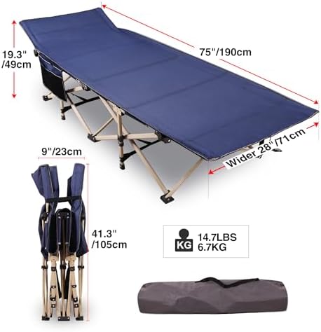 REDCAMP Folding Camping Cots for Adults Heavy Duty, 28" Extra Wide Sturdy Portable Sleeping Cot for Camp Office Use