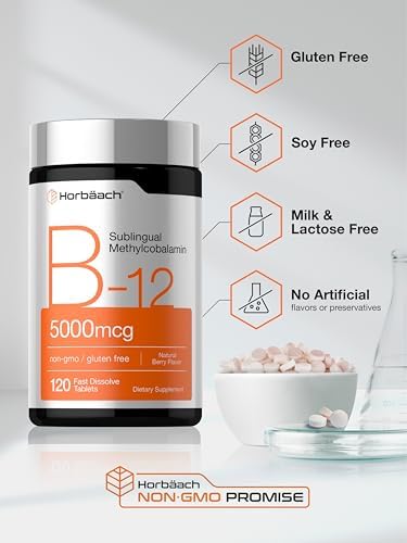 Horbäach B12 Vitamin 5000 mcg | 120 Fast Dissolve Tablets