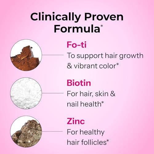 HUM Hair Strong Strawberry Gummies, Hair Growth Support, 60 Count | Folic Acid, Fo-Ti Root Extract, Biotin, Zinc & B12, Vegan Strawberry Gummies, Women & Men