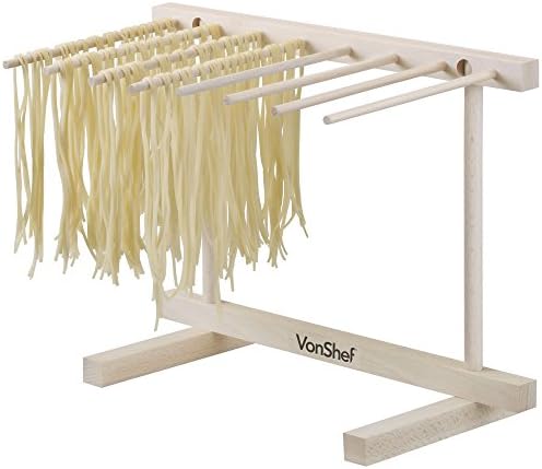 VonShef Pasta Drying Rack - Collapsible Wooden Spaghetti, Noodle and Fresh Pasta Drying Stand - Natural Beechwood