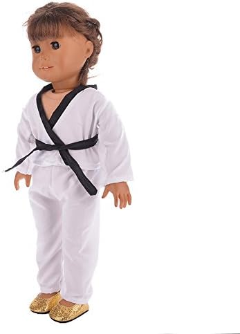 18 Inch Girl Doll Clothes White Karate / Tae Kwon Do Outfit Includes Blouse, Pants and 5 Belts - Yellow, Green, red