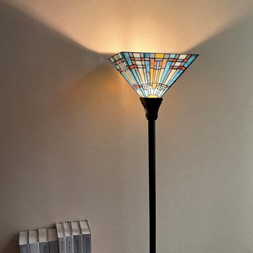 Tiffany Torchiere Floor Lamp Handcrafts Mission Stained Glass Torch Light