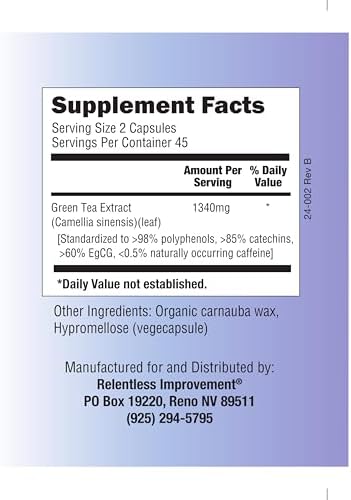 EGCG Green Tea Extract 90 Capsules 670mg Extract Per Capsule Standardized to High Potency 98%+Polyphenols 60% EgCG Very Low Caffeine Gentle On