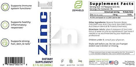 Liquid Ionic Zinc Supplement – Supports Immune Health & Energy Production – Maintains Skin and Cellular Health – 3-Month Supply | Supports