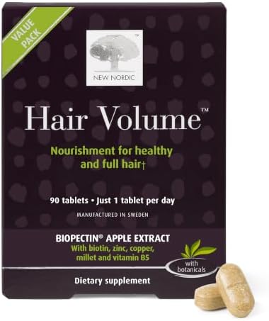 NEW NORDIC Hair Volume Daily Biotin Support Supplement | 90 Tablets | Daily hair supplement tablets made with biotin and Annurka apple extract for simple incorporation into your daily routine