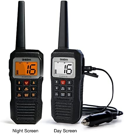 Uniden Atlantis 155 Handheld Two-Way VHF Marine Radio, Floating IPX8 Submersible Waterproof, Dual-Color Screen