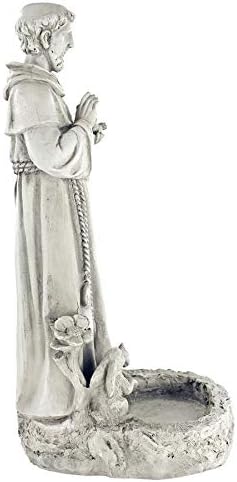 Design Toscano Francis of Assisi Blessing Religious Garden Decor Statue with Bird Bath Feeder, 19 inches Tall, Cast Stone Resin, Gray Stone Finish