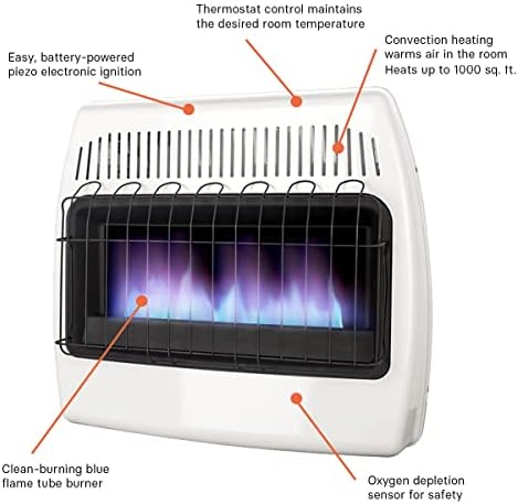 UTY 30,000 BTU Natural Gas / Propane Wall Heater for Indoor Use - Dual Fuel, with Fan Blower, white, 28 x 11 x 24