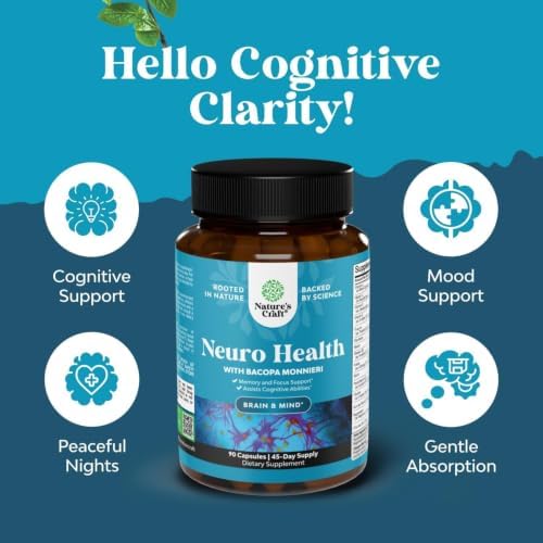 Nootropic Brain Supplement for Memory and Focus Support - Vitamins for Mental Support & Clarity with Bacopa Monnieri, VIT A, B6, Riboflavin, Niacin, Thiamin & Folate - Cognitive Complex - 60 Count