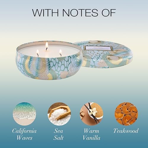 Voluspa Santal Vanille, 3 Wick Tin Candle, 12 oz, 40 Hour Burn Time, Coconut Wax for Clean Burning, Handcrafted in the USA