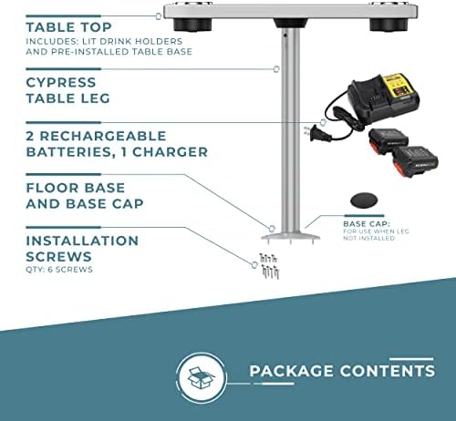Manufacturers' Select Battery Op Lit Marine Boat Table Leg Set. Large Top with Blue LED Drink Holder. Pontoon Accessories