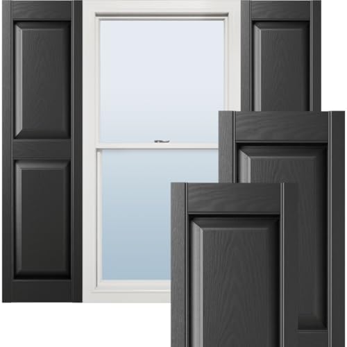14 3/4"W x 54"H Lifetime Vinyl, TailorMade Two Equal Panels, Raised Panel Shutters, w/Shutter-Loks (Per Pair), Black