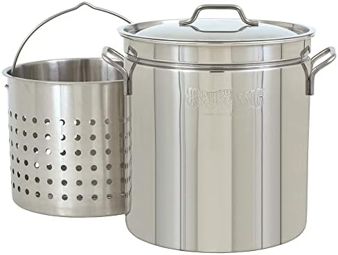Bayou Classic 1124 24-qt Stainless Stockpot w/Lid And Basket Includes Vented Lid Perforated Stainless Steel Basket Perfect For Steaming Boiling and