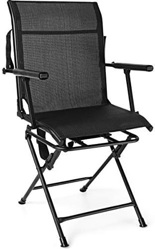 Tangkula 360° Swivel Hunting Chair, Multi-Position Folding Stealth Spin Chair W/Mesh Back, Wide Armrest & No-Sink Footpads