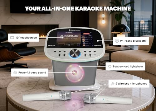 Singing Machine Karaoke Machine Screen, WiFi, Music Apps, 2 Microphones | All-in-One Karaoke Adults/Kids, Built-in Screen, 2 Wireless Mics, WiFi Enabled, App Compatible YouTube/Spotify, Home & Partie