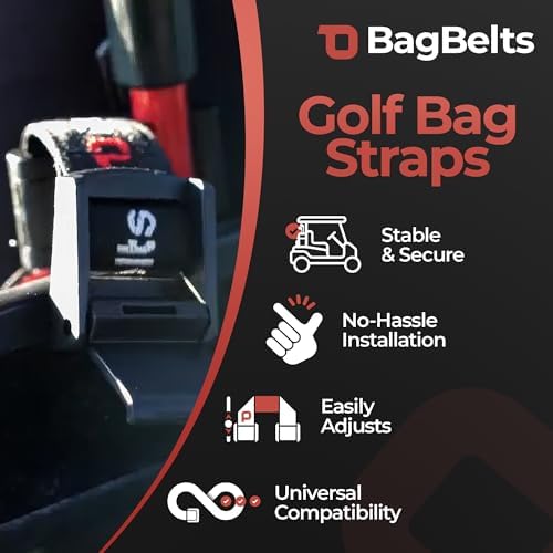 Golf Bag Cart Straps, Golf Cart Belt Attachment, Holds Bag to Cart for Easy Access to Clubs, Golf Cart Accessories, Black