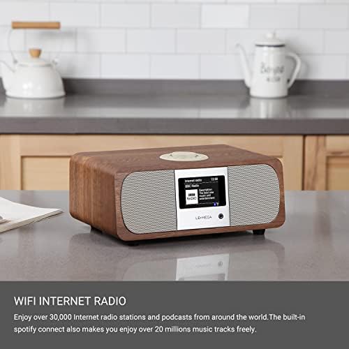 LEMEGA M3+ Internet Radio, Podcasts,Spotify, Bluetooth, FM Stereo, Walnut | Full colour display, 40 presets, remote control, acoustic wooden cabinet, headphone jack, USB, AUX-in, dual alarms clock