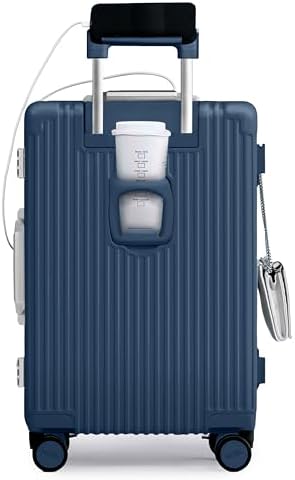 Nobl Travel Carry on Luggage, Zipperless Aluminum Frame, TSA Locks | PC Hard Shell Suitcase, Airline Approved, 360° Spinner Wheels, USB Charging Port, Cup & Phone Holder, 22.5x15x9.5, Ivory