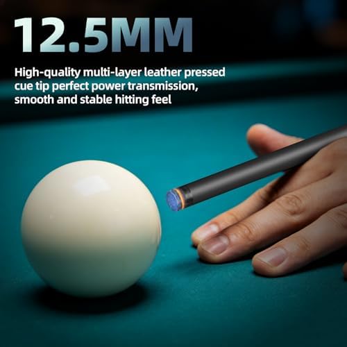 Kmise Carbon Fiber Pool Cue Stick 58", Billiard Cue Sticks 21-23oz, Low Deflection Pool Cue with 12.5mm Tip, Professional Billiard Carbon Fiber Pool Sticks for Adults