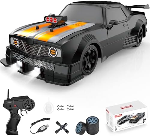 Fistone RC Drift Car 2.4GHz 1:16 Scale 4WD 18KM/H High Speed Remote Control Car with LED Lights, 2 Batteries and Rubber Tire