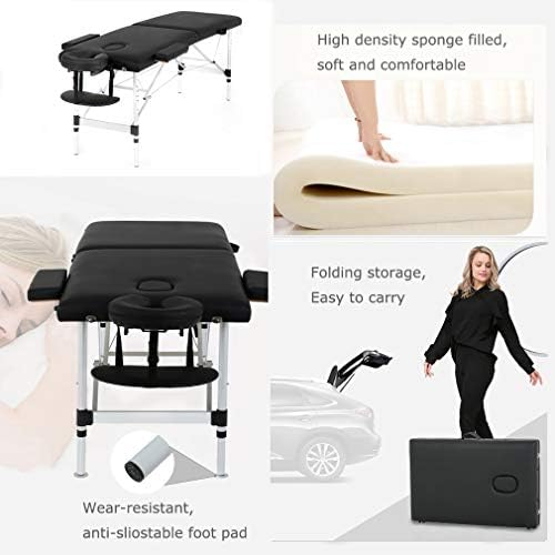 PayLessHere Massage Table Massage Bed Spa Bed 73 Inch Aluminium Massage Table W/Face Cradle Carry Case Height Adjustable 2 Fold Portable Facial