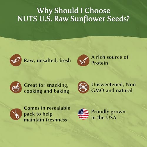 NUTS U.S. - Sunflower Kernels | Raw | A Rich Source of Protein | USA Grown and Packed in Resealable Bags!!! (1 LB)