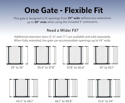 Midwest Homes 39-Inch Steel Walk-Thru Dog Gate, Expands to 38" | Pressure Mounted, Expands 29.5"- 38" Wide, Auto-Close Door, Spring-Loaded Latch, Includes Two 3" Extensions