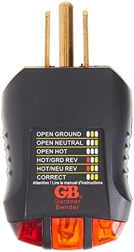 Gardner Bender GFI-3501 Ground Fault Receptacle Tester & Circuit Analyzer, 110-125V AC, for GFCI / Standard / Extension Cords & More, 7 Visual LED Tests , Red | 110-125V AC Receptacle Tester w/ 3 LED Lights Indicating 7 Wiring Conditions, Tests GFCI & Ou…
