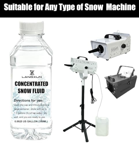 LANGXUN Flakes Snow Machine Fluid, 5 Bottles Concentrated Snow Fluid With 1pcs 1.32 gallon diluted storage bag