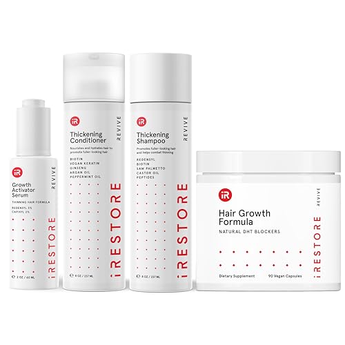iRestore Max Growth Bundle includes our Hair Growth Formula Supplement, Growth Activator Serum, Thickening Shampoo