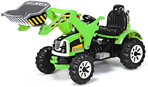 Costzon Ride on Excavator, 12V Battery Powered Construction Vehicles for Kids with Front Loader, Horn, Safety Belt, Treaded Wheels, Ride on Bulldozer Truck, Excavator Ride on Toy Gift for Boys Girls