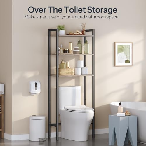 HOOBRO Over The Toilet Storage, 3-Tier Bathroom Organizer Shelf Over Toilet, Freestanding Bathroom Storage Shelves, Space Saver