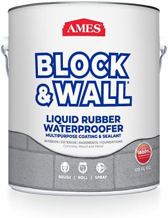 Ames Block & Wall™ Liquid Rubber Waterproofer Multi-Purpose Coating & Sealant - 1 Gallon - Perfect to Use As Concrete Sealer and Waterproofer for Basements and Foundations - Made in The USA, White | Flexible waterproof membrane for foundations, basements…