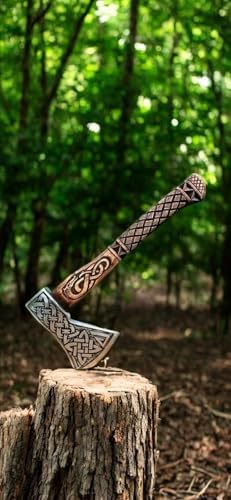 Poshland AX-7000 Custom Gift Forged Carbon Steel Viking Axe with Rose Wood Shaft, Viking Bearded Camping Axe
