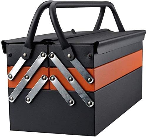 Edward Tools Portable Metal Tool Box with 3 Level Fold Out Organizer Storage - Heavy duty metal frame with smooth metal cantilever latchets