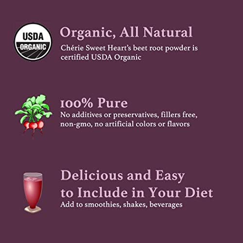 Chérie Sweet Heart Organic Beet Root Powder – Raw, Non-GMO, 1 LB – Natural Energy Boost, Supports Circulation, Detox, & Heart Health – Vegan, Gluten-Free