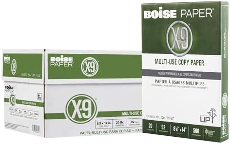 Boise® X-9® Multi-Use Printer & Copy Paper, 10 Reams, White, Legal (8.5" x 14"), 5000 Sheets Per Case, 20 Lb, 92 Brightn