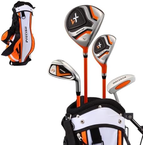 Precise - Kids Golf Club Set | Lightweight graphite shafts, hybrid & irons, putter, stand bag included, for boys and girls, ages 3-12, left/right hand