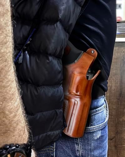 Masc Premium Leather OWB Paddle Holster for with Thumb Break Fits, GP-100 4.2-inch, Brown #1033#
