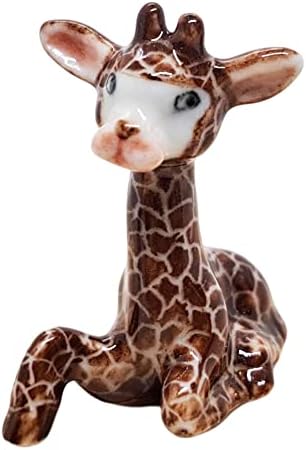 WitnyStore Tiny 2¾" Brown Standing Look Right Giraffe Figurine - Miniature Hand Made Ceramic Giraffes Tropical Savanna Africa Wild Life Cute Animals Porcelain Decorative Collectible Figure Décor Gifts