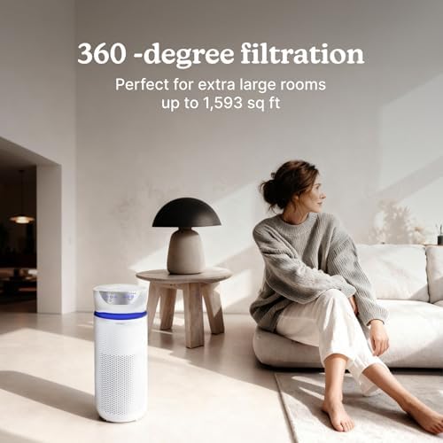 Homedics 5-in-1 UV-C Air Purifier - 360-Degree HEPA Filter for 1, 593 Sq Ft, Extra Large Air Purifiers for Bedroom and Home, Essential Oil Pads