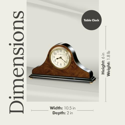 Howard Miller Baxter Tambour Mantel Clock – Burl Wood & Walnut Finish, Arabic Numerals, Brass Accents, Quartz Movement