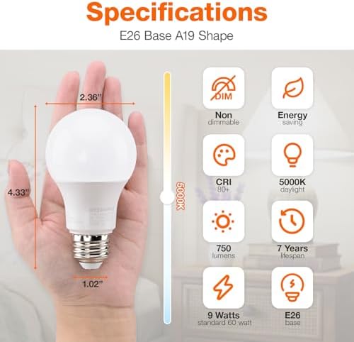 Sylvania ECO LED Light Bulb, A19, 100W Equivalent, Efficient 14.5W, 7 Year, 1450 Lumens, Frosted, 5000K, Daylight - 6 Pack (40884)