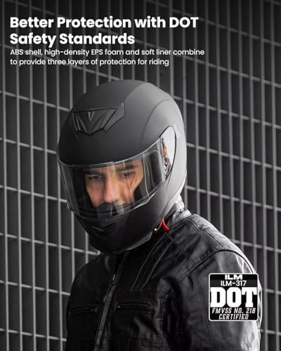 ILM Full Face Motorcycle Helmet for Motocross Street Bike DOT Certified 2 Visors Model-317(Gloss Black, L)