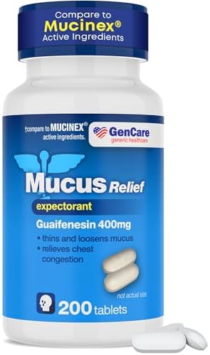 GenCare Mucus Relief Expectorant Guaifenesin 400mg, 200 Tablets | Compares to Mucinex; fast-acting expectorant, chest congestion relief